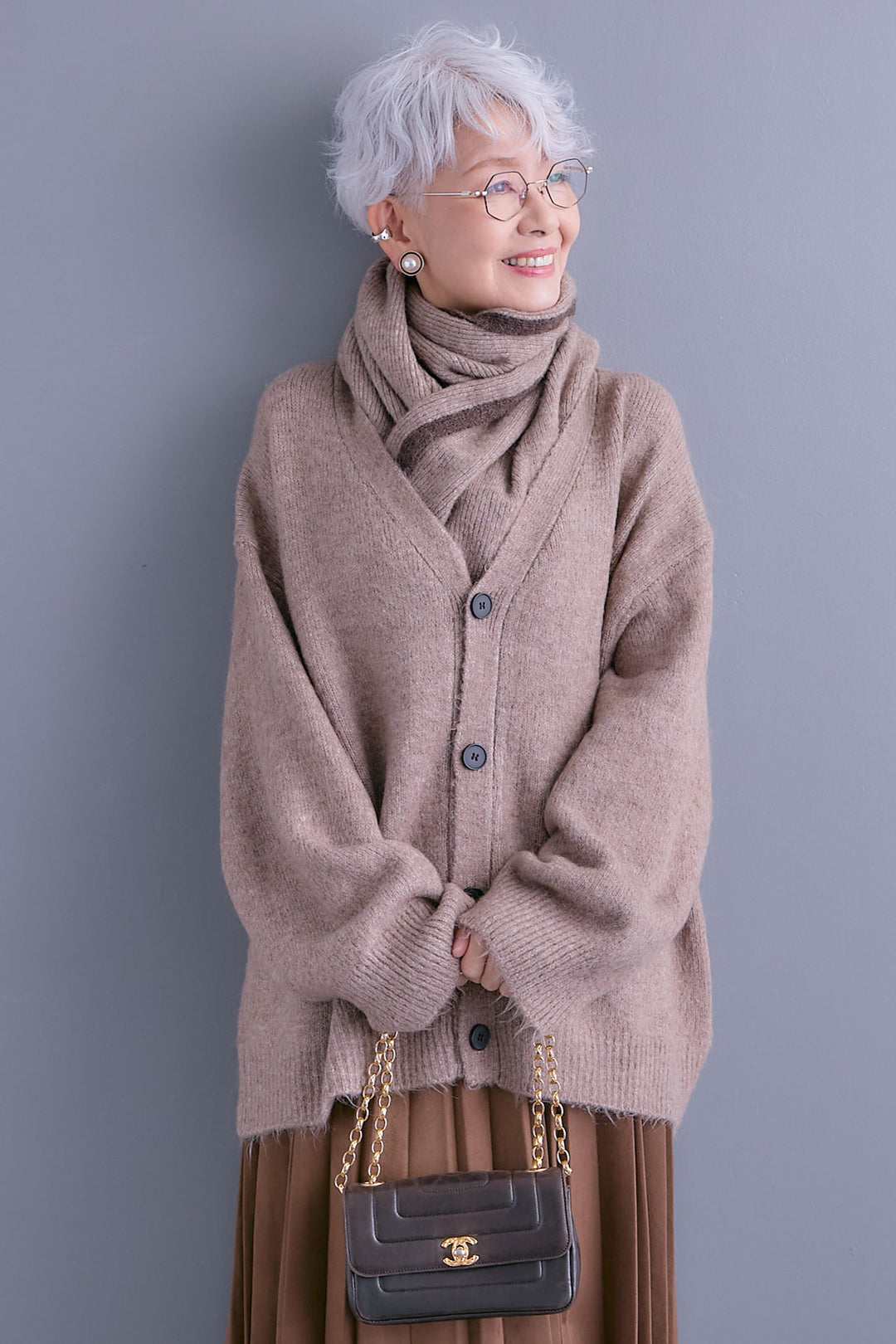 【予約】Vネックニットカーディガン&ストールSET