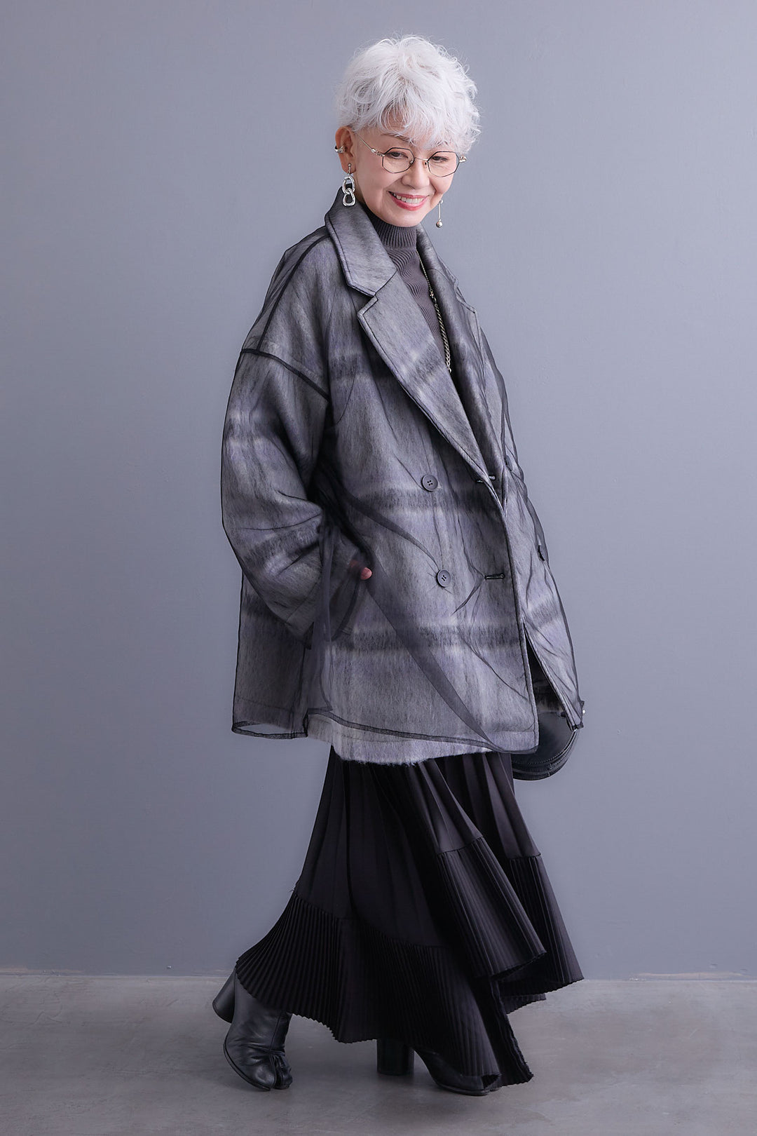 【予約】チュールレイヤードシャギーチェックコート