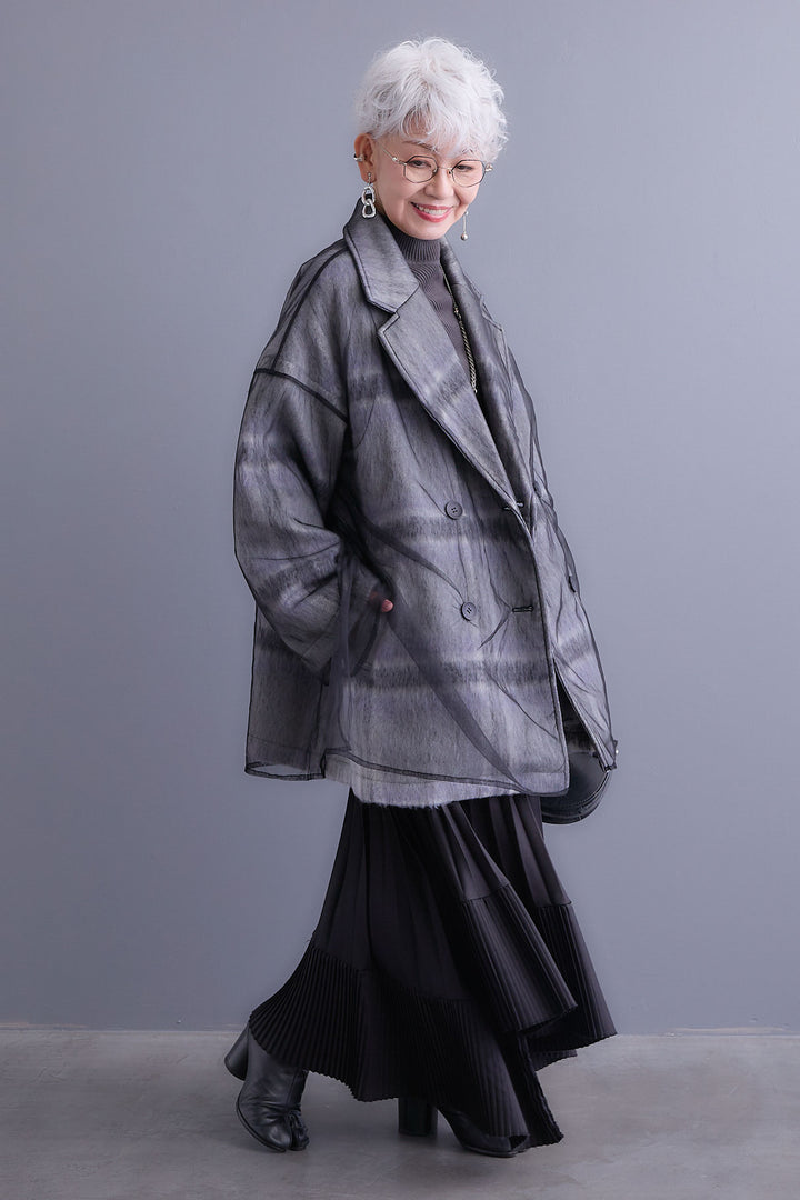 【予約】チュールレイヤードシャギーチェックコート