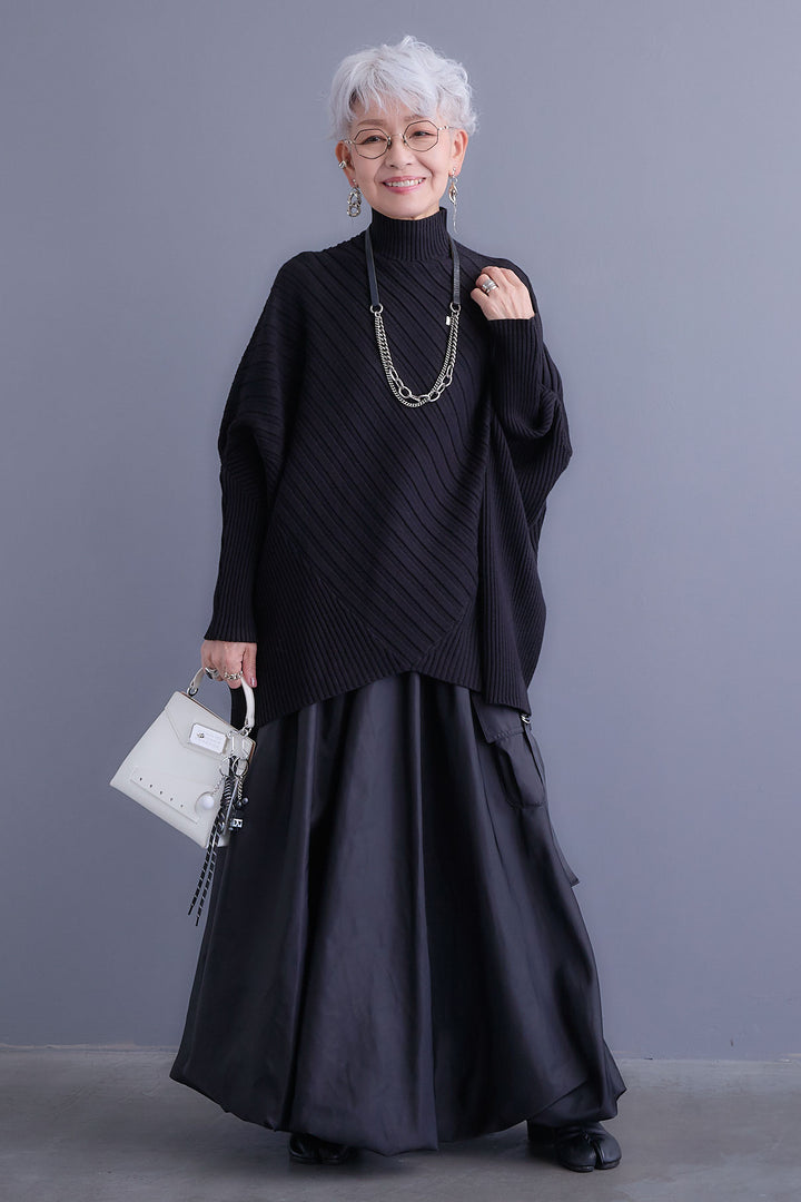 【SET】ワイドリブドルマンニット+バルーンミリタリースカート(2set)