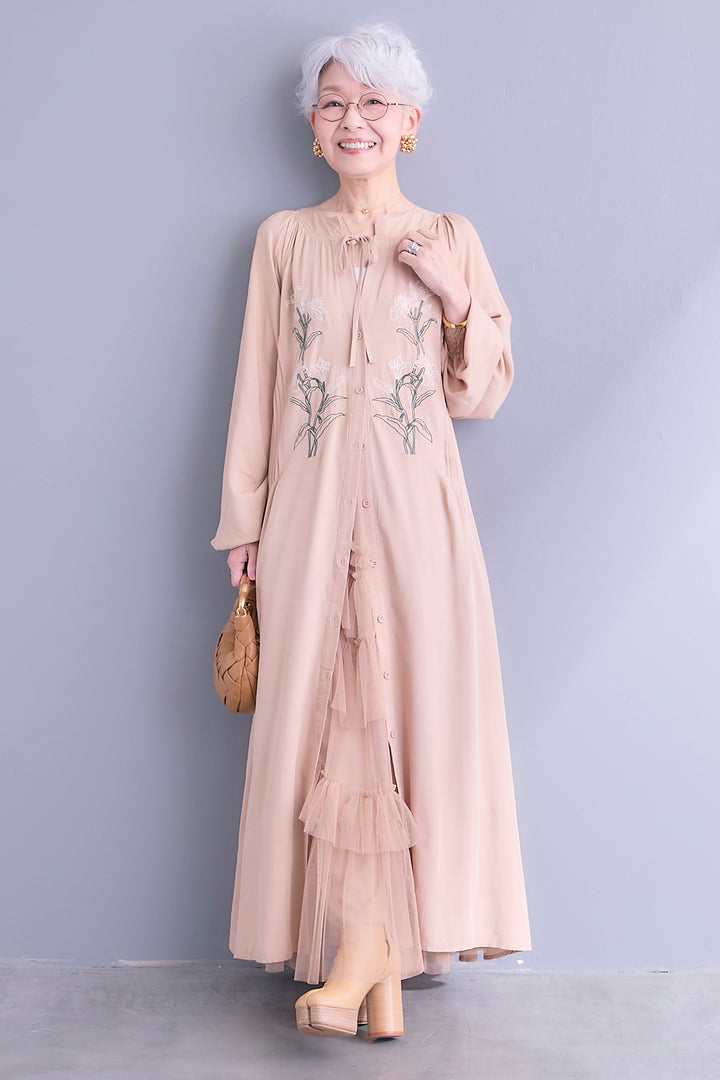 【予約】フラワーエンブロイダリーシャツワンピース