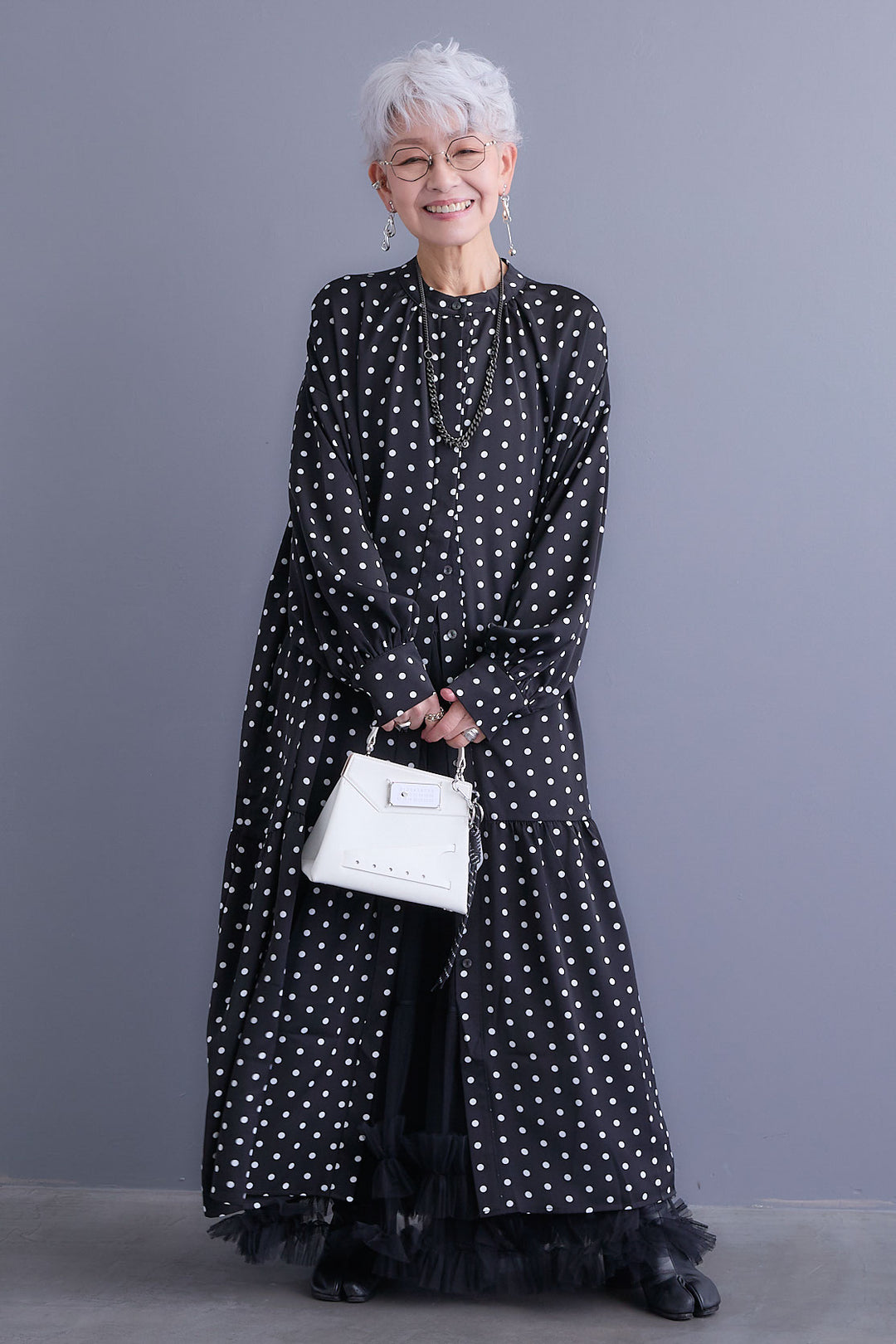 【SET】ボリュームスリーブバックシャンワンピース+フリルチュールティアードスカート(2set)