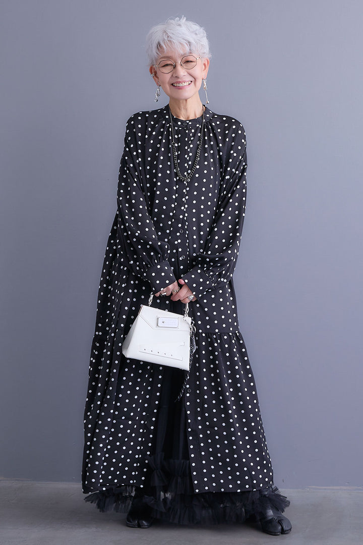 【SET】ボリュームスリーブバックシャンワンピース+フリルチュールティアードスカート(2set)