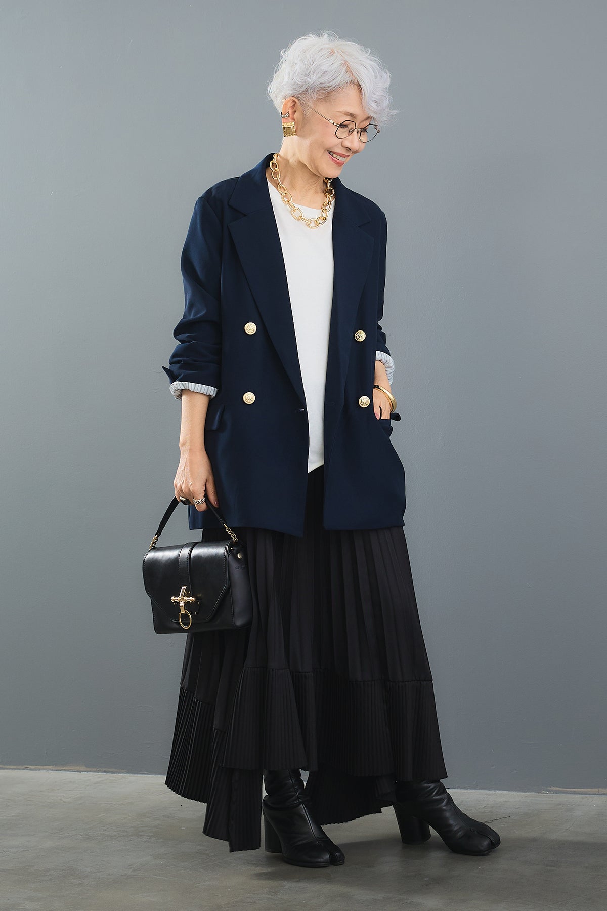 SET】アシンメトリーウェーブロンT+ツイルテーラードジャケット+