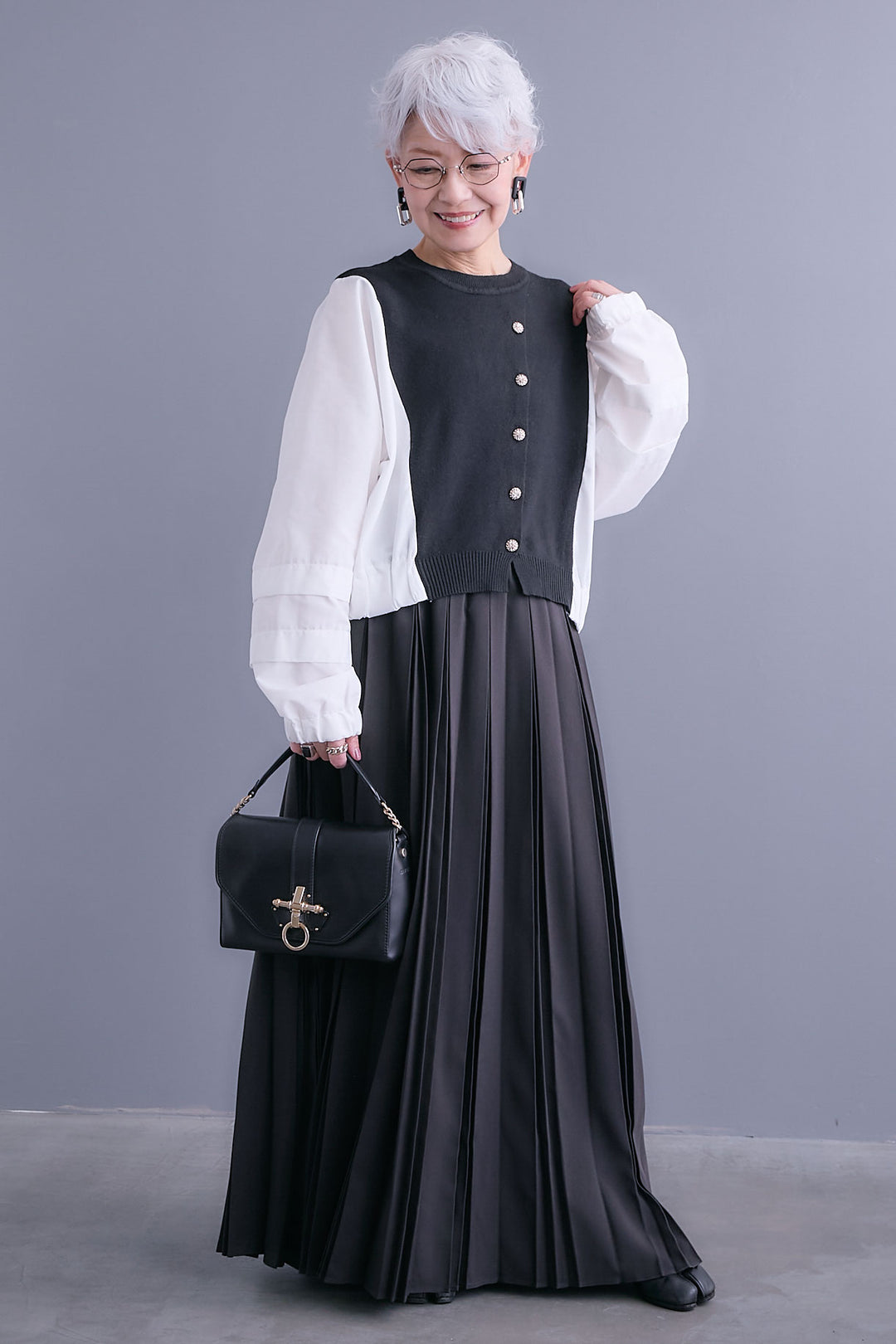 【予約】タックスリーブシャツニットコンビプルオーバー