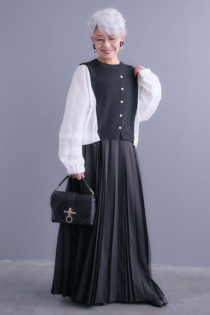 【予約】タックスリーブシャツニットコンビプルオーバー