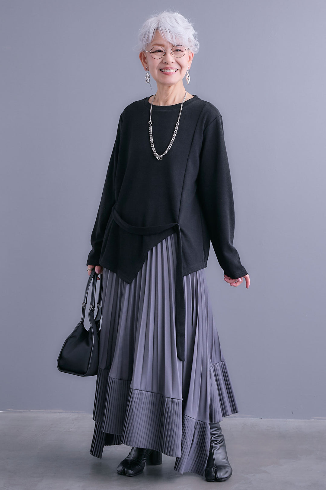 【予約】ウエストベルトアシンメトリーニットトップス