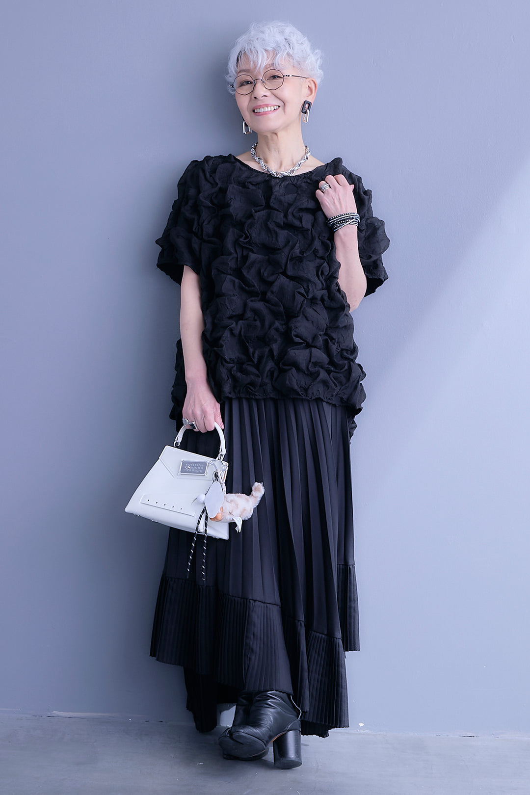 【SET】マトラッセボリュームフリルトップス+アシンメトリープリーツスカート(2set)