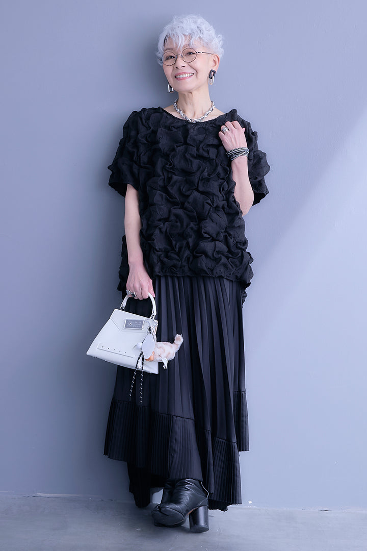 【SET】マトラッセボリュームフリルトップス+アシンメトリープリーツスカート(2set)