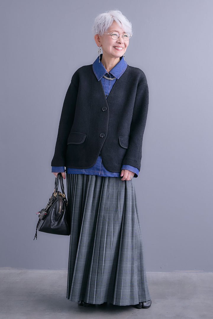 【予約】デニムレイヤードデザインカーディガン