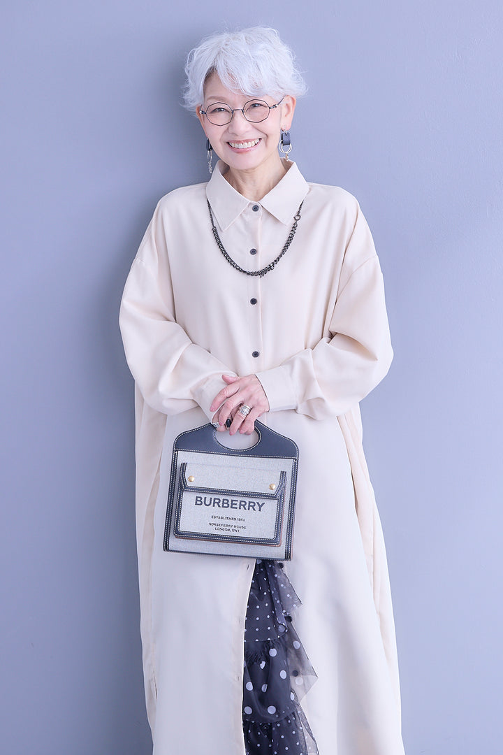 【SET】バックワイドプリーツシャツワンピース+ドットレイヤードチュールスカート(2set)