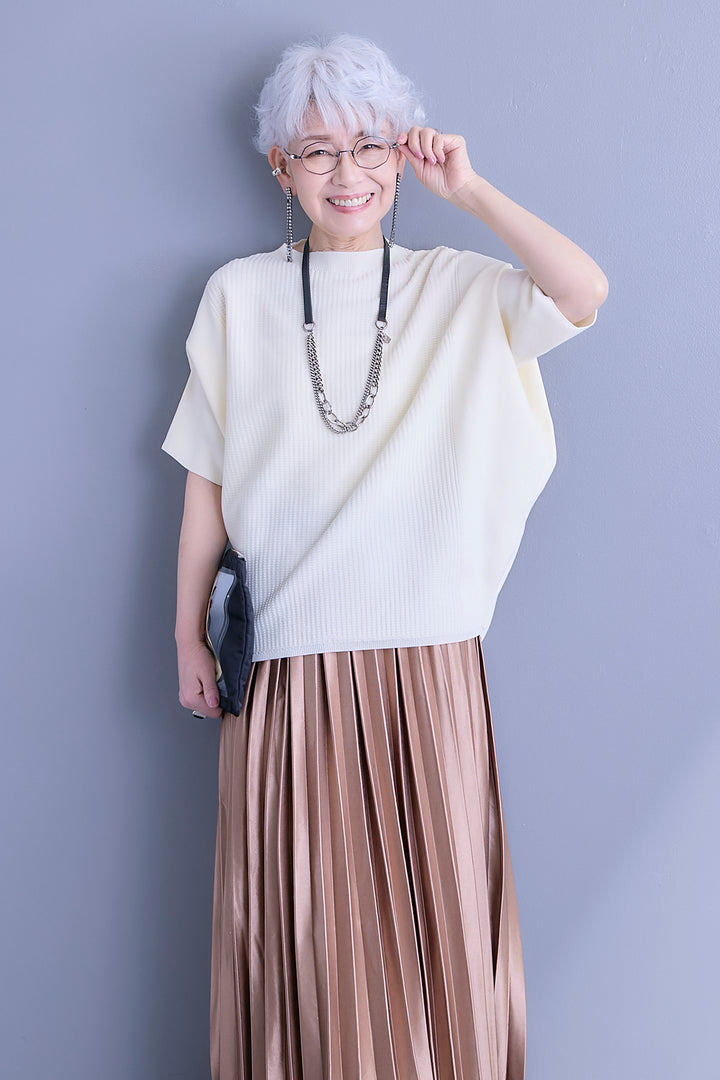 【SET】アップスリーブニットプルオーバー+2WAYラメサテンプリーツ×シアーティアードチュールスカート(2set)