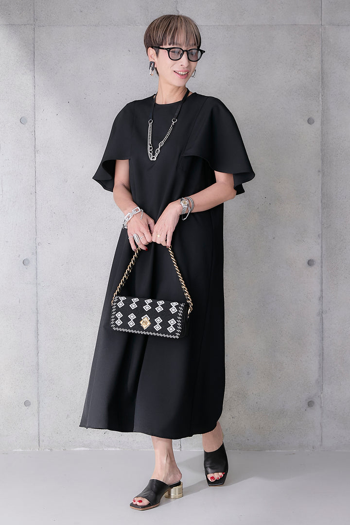 【予約】リネンタッチケープデザインワンピース
