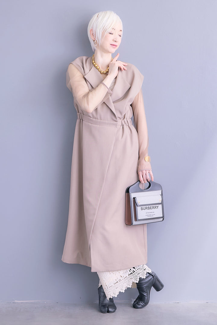 【SET】ジレワンピース×チュールトップスSET+ケミカルレースパンツ(2set)