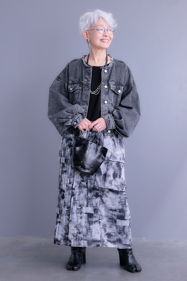 【予約】アシメフラワープリーツドッキングワンピース