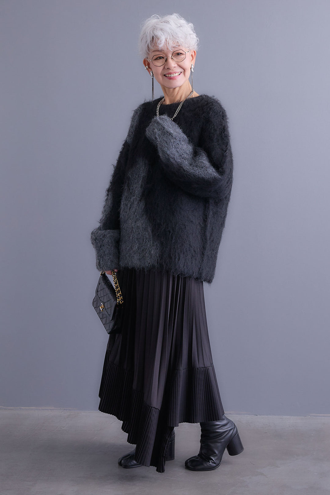 【予約】ミックスヤーンインターシャブロッキングニット