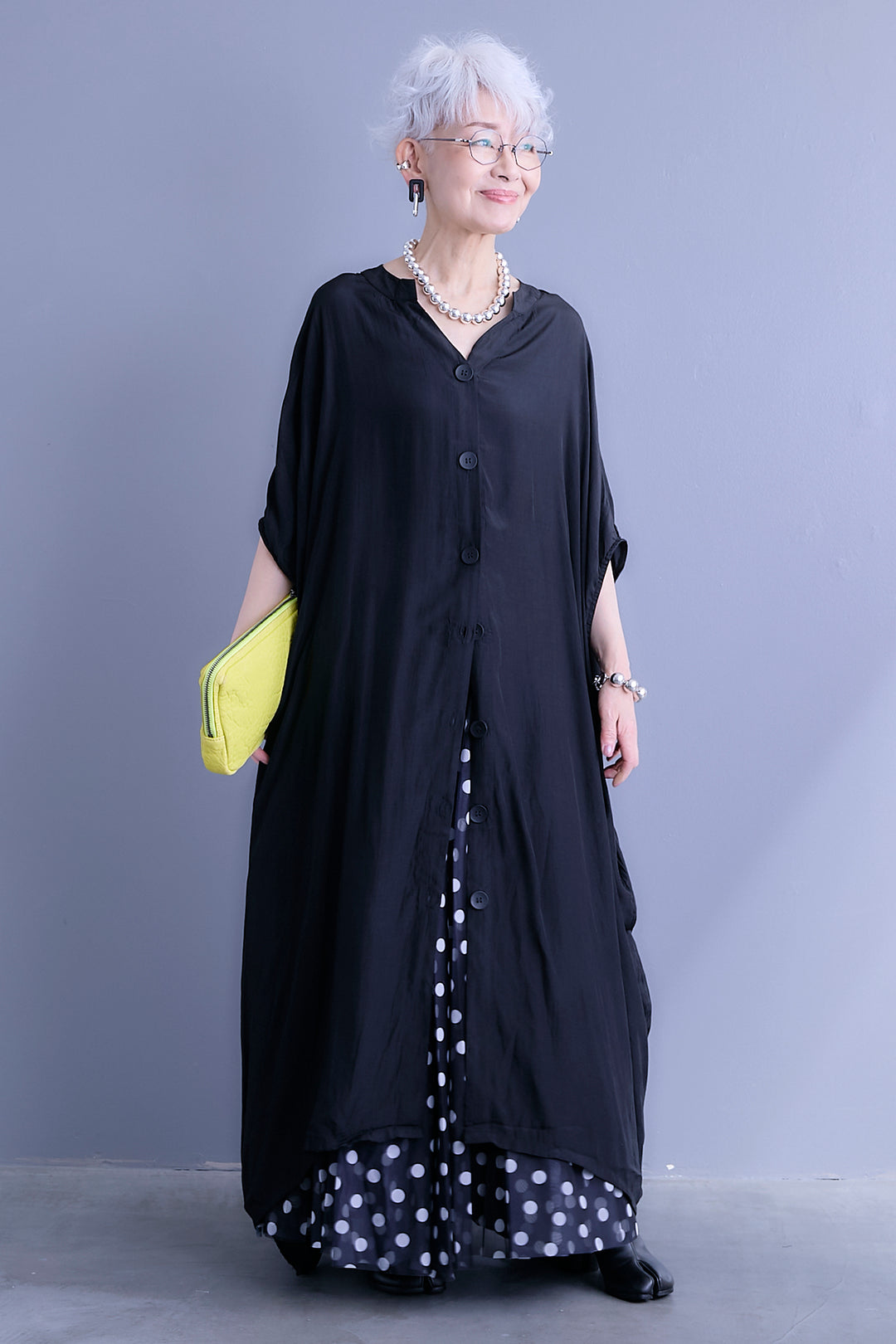 【SET】ドルマンルーズシャツワンピース+ドットチュールフレアスカート(2set)