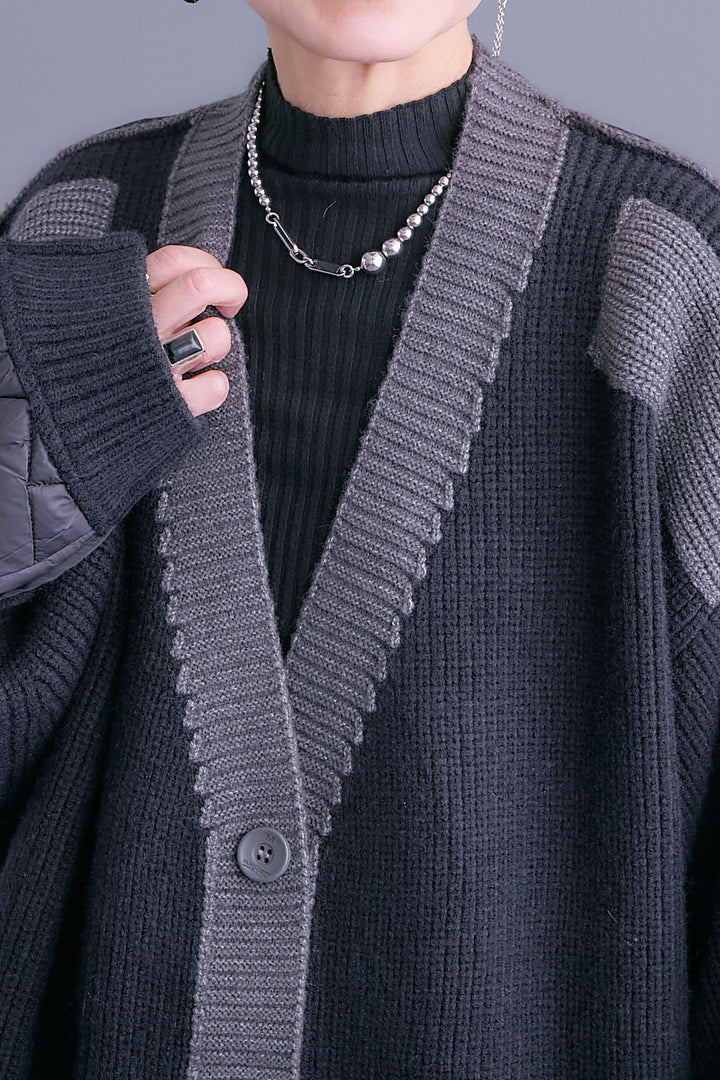 【SET】バックキルティングローゲージニットカーディガン【ストール付き】+アシンメトリープリーツスカート(2set)