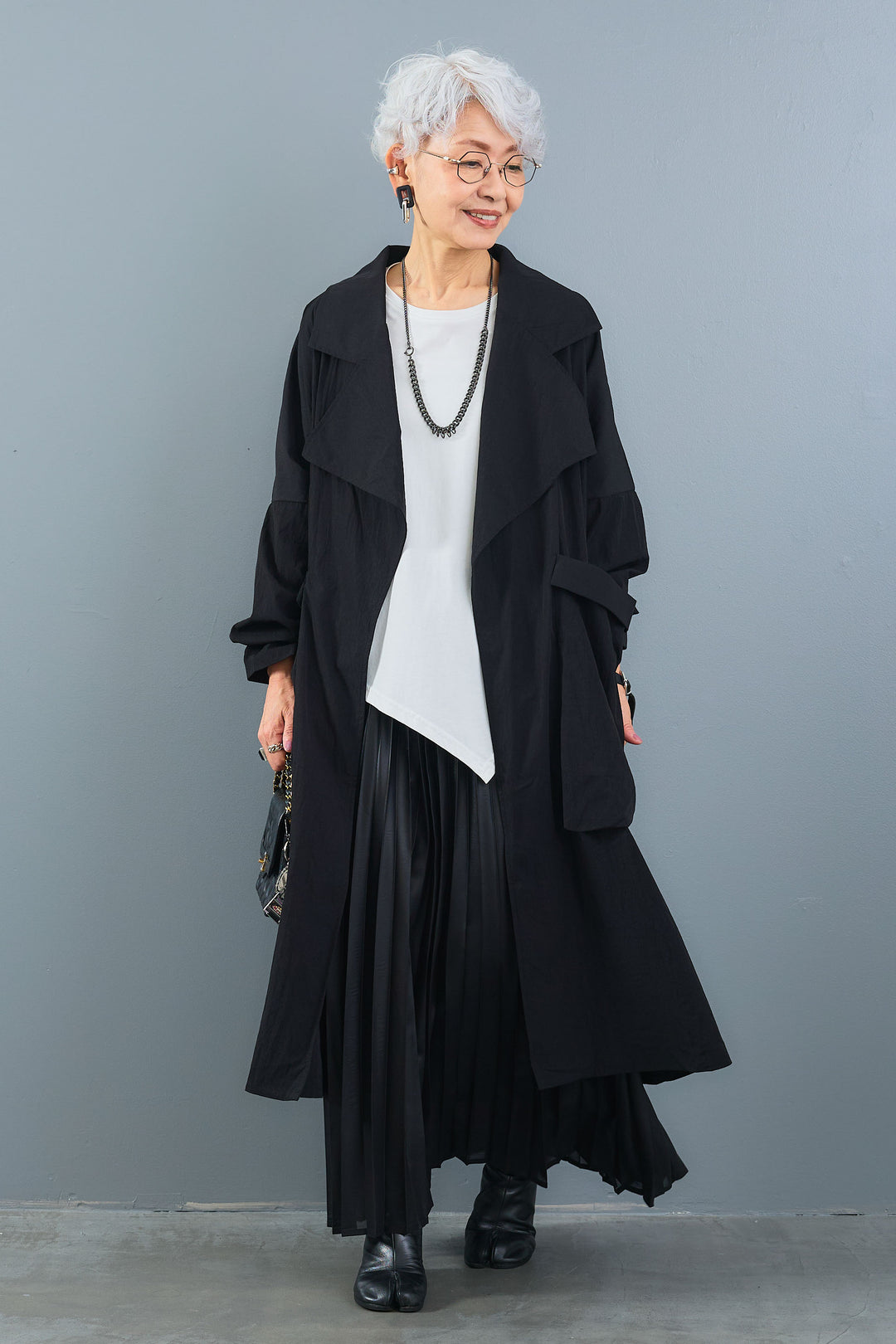 【SET】アシンメトリーロンT+ワッシャートレンチライクライトコート+レザーライクプリーツスカート(3set)