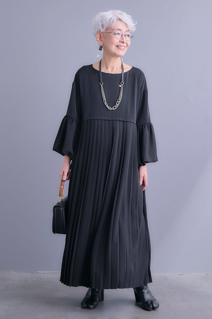 【予約】バルーンスリーブプリーツデザインワンピース