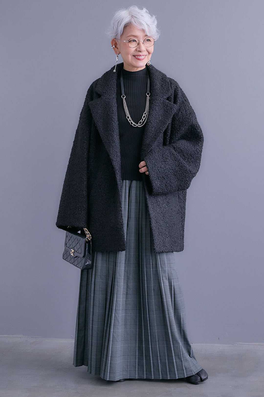 【SET】ブークレーテーラードコート+グレンチェックプリーツスカート(2set)