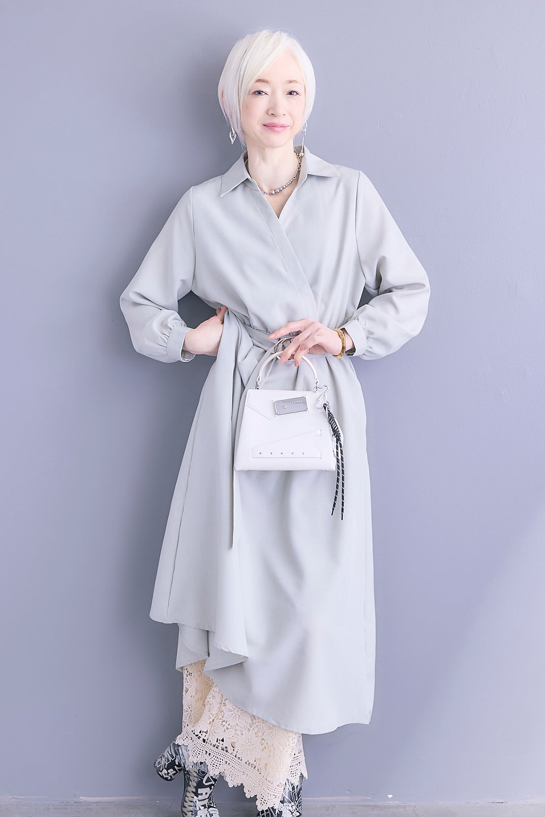 【SET】スキッパーカシュクールシャツワンピース+ケミカルレースパンツ(2set)