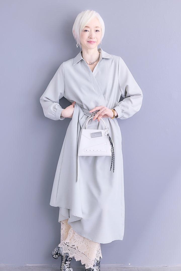 【SET】スキッパーカシュクールシャツワンピース+ケミカルレースパンツ(2set)