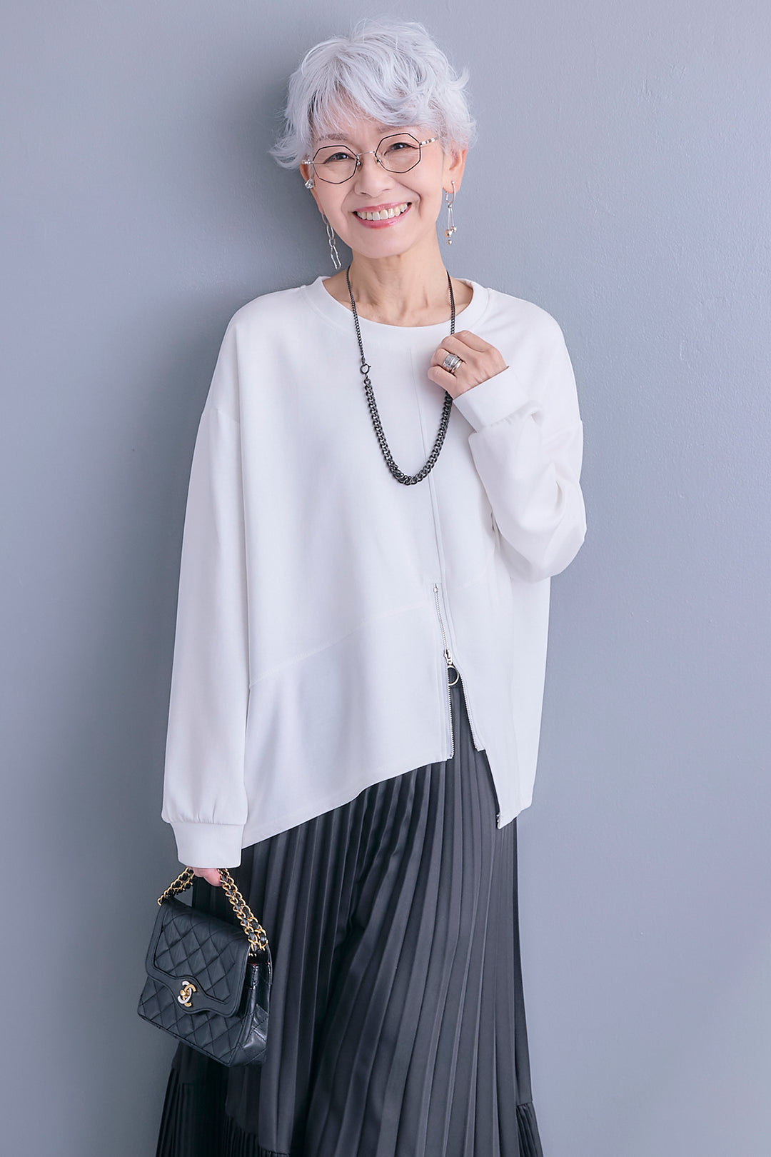 【SET】アシメリングZIPデザインプルオーバー+アシンメトリープリーツスカート(2set)