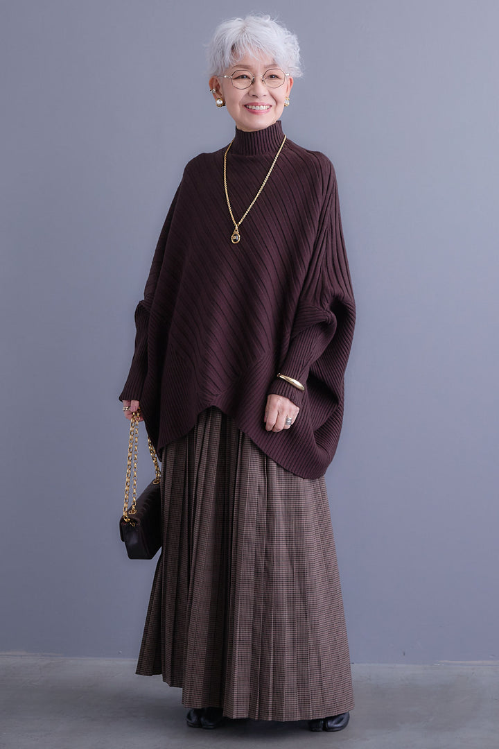 【SET】ワイドリブドルマンニット+グレンチェックプリーツスカート(2set)