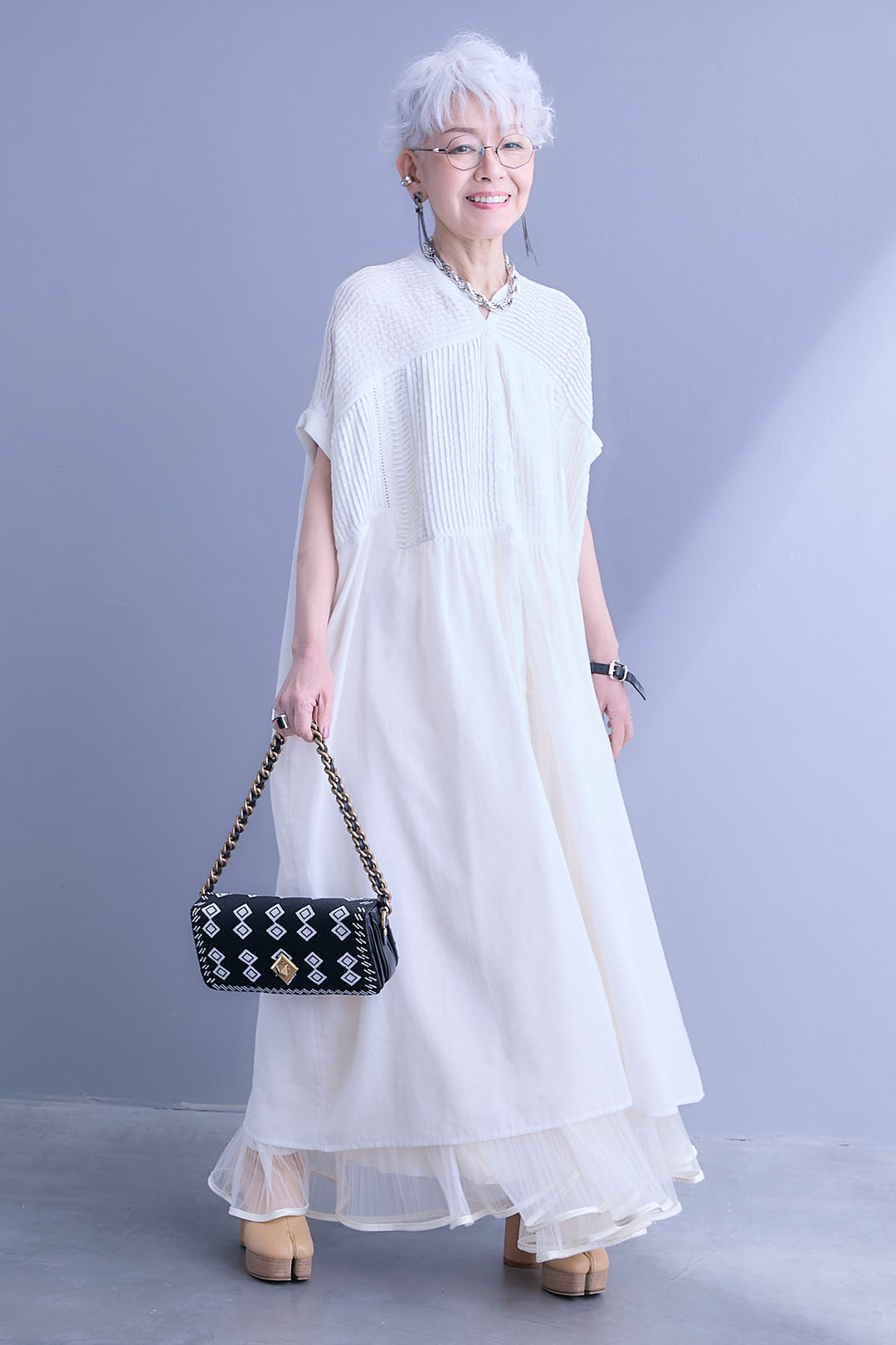【SET】モスコットンピンタック×ハシゴレースワンピース+2WAYラメサテンプリーツ×シアーティアードチュールスカート(2set)