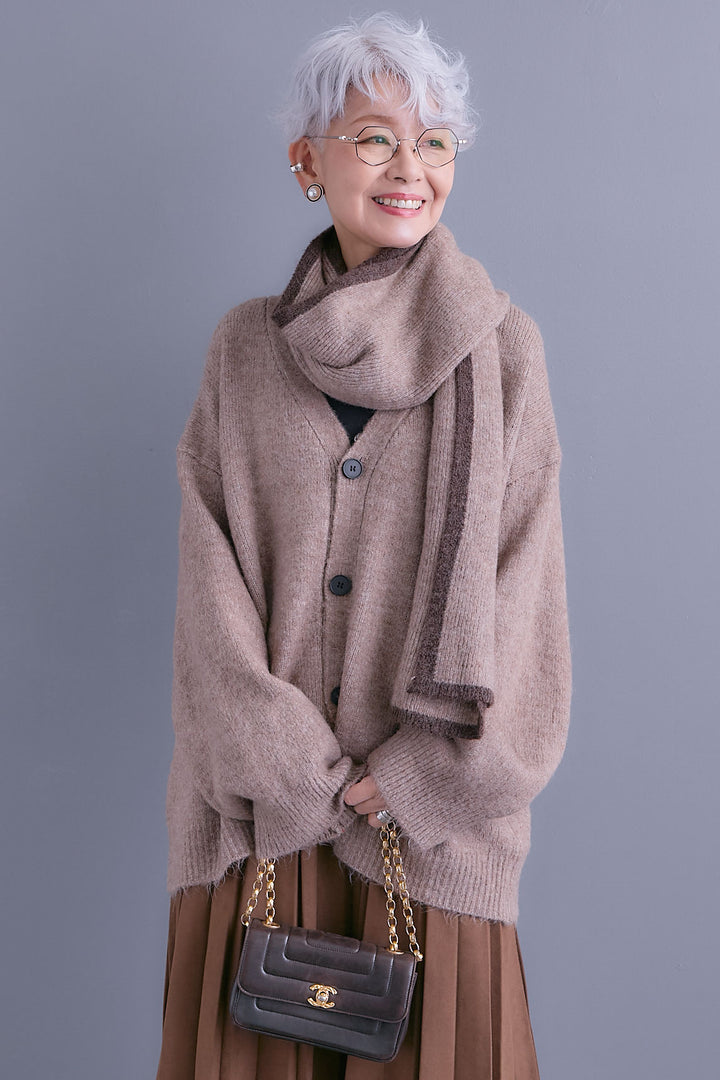 【予約】Vネックニットカーディガン&ストールSET