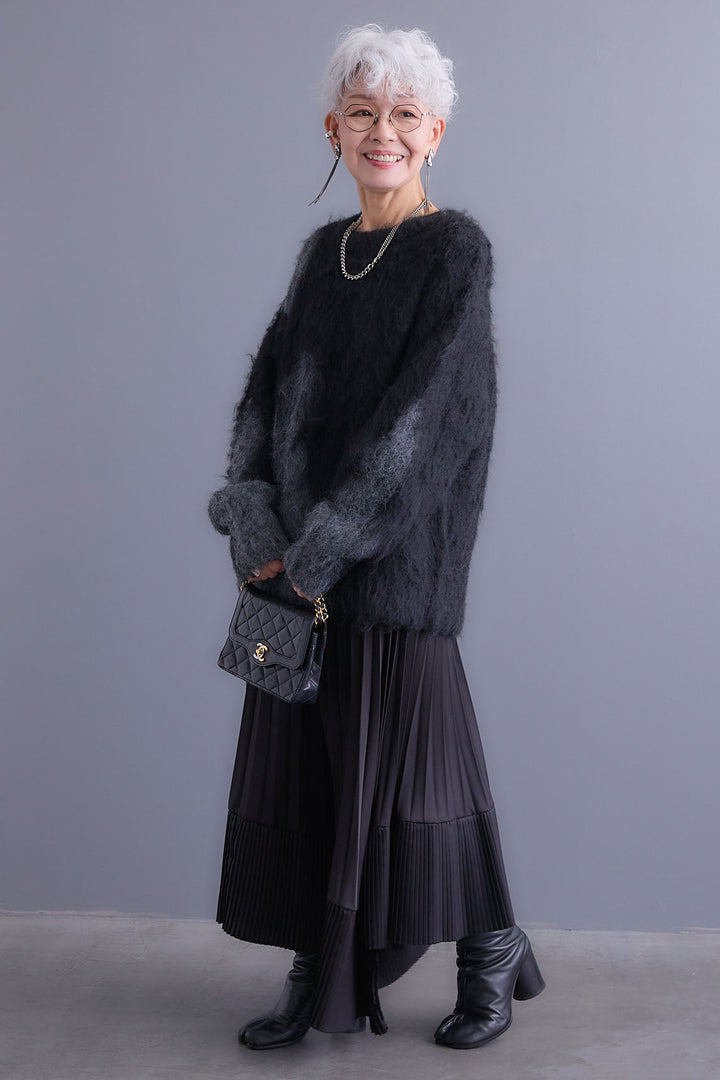 【予約】ミックスヤーンインターシャブロッキングニット