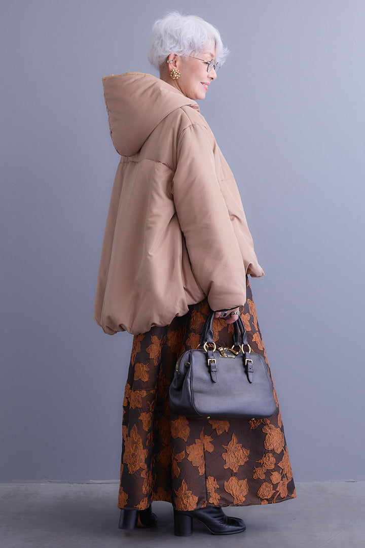 【SET】バルーンシルエットエアパフジャケット+ジャガードフラワースカート(2set)