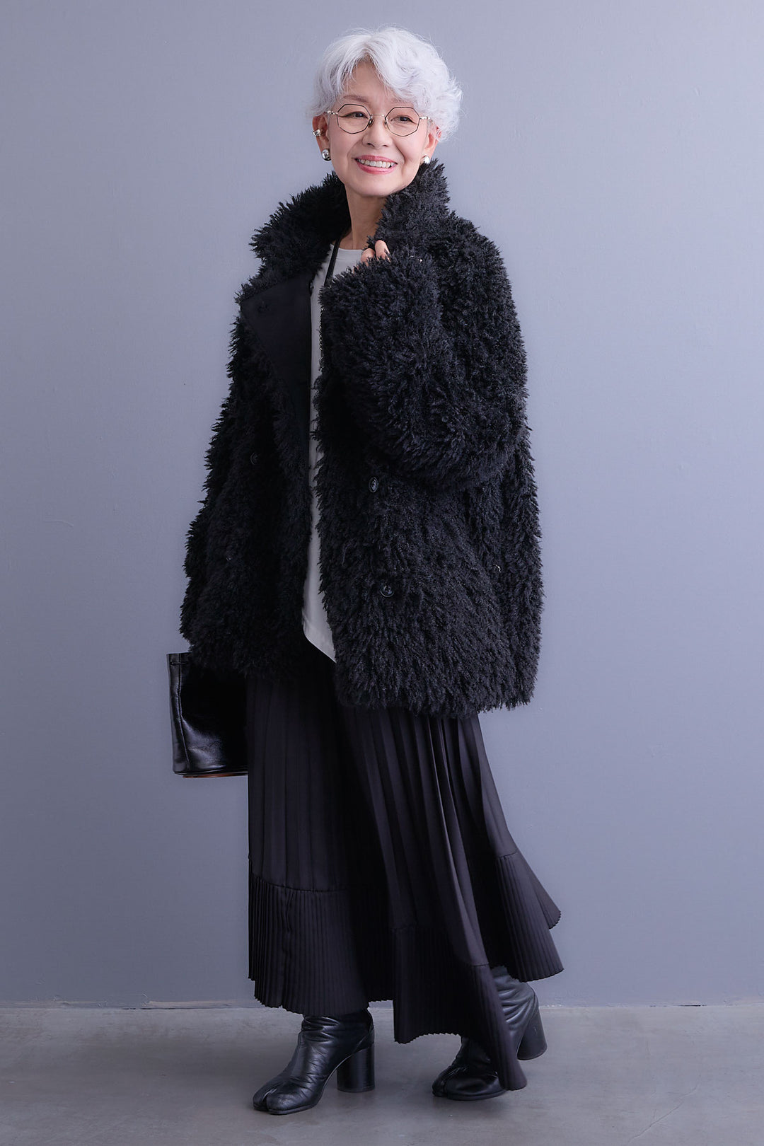 【SET】アシンメトリーロンT+プードルボア2WAYカラーコート+アシンメトリープリーツスカート(3set)