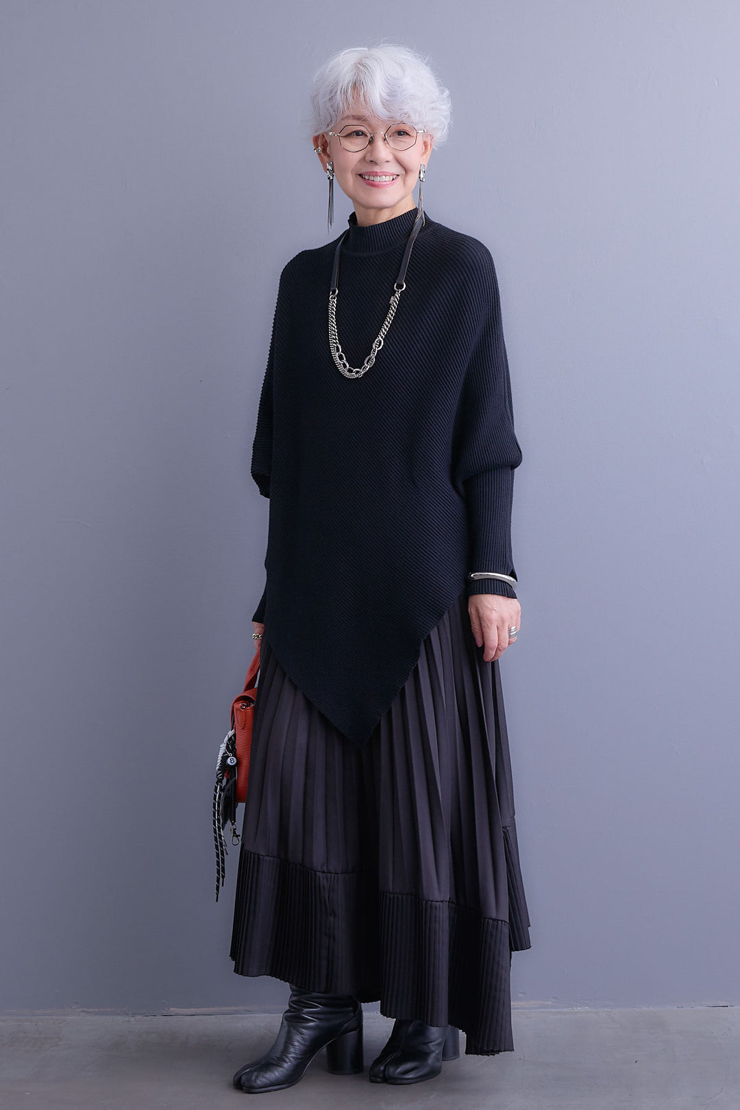 【新色追加】【SET】アシンメトリーオーバーニット+アシンメトリープリーツスカート(2set)