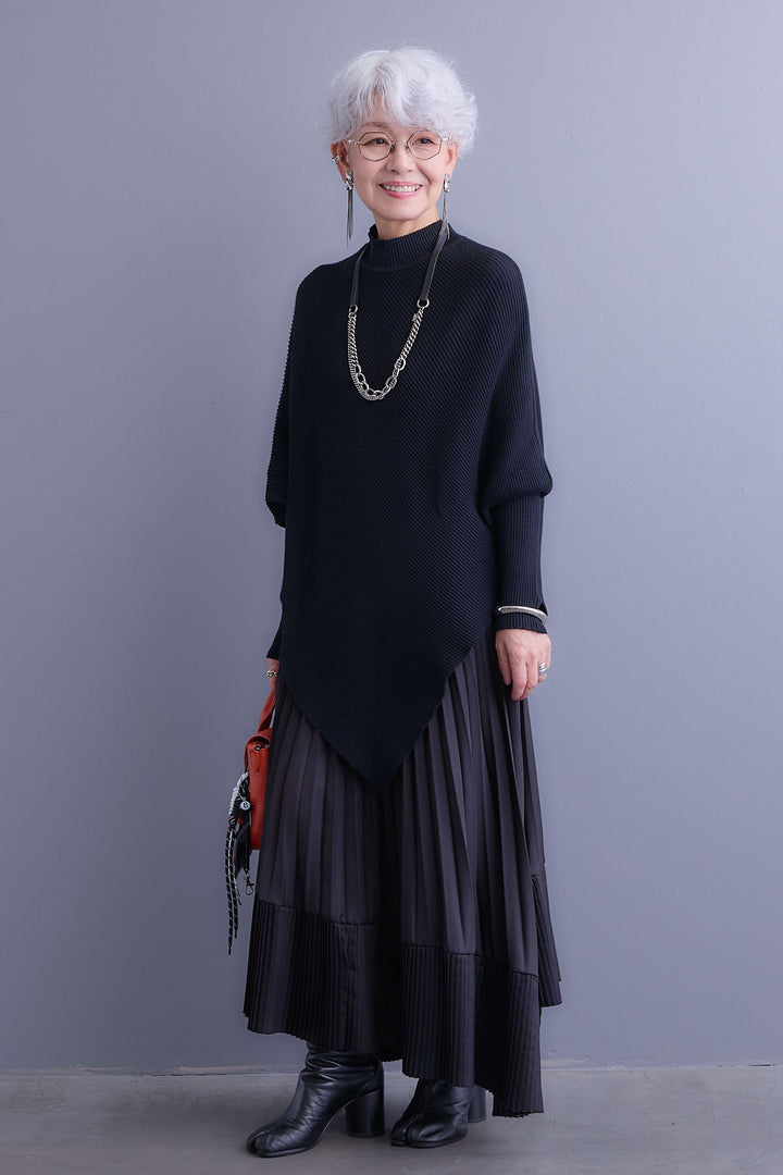 【新色追加】【SET】アシンメトリーオーバーニット+アシンメトリープリーツスカート(2set)