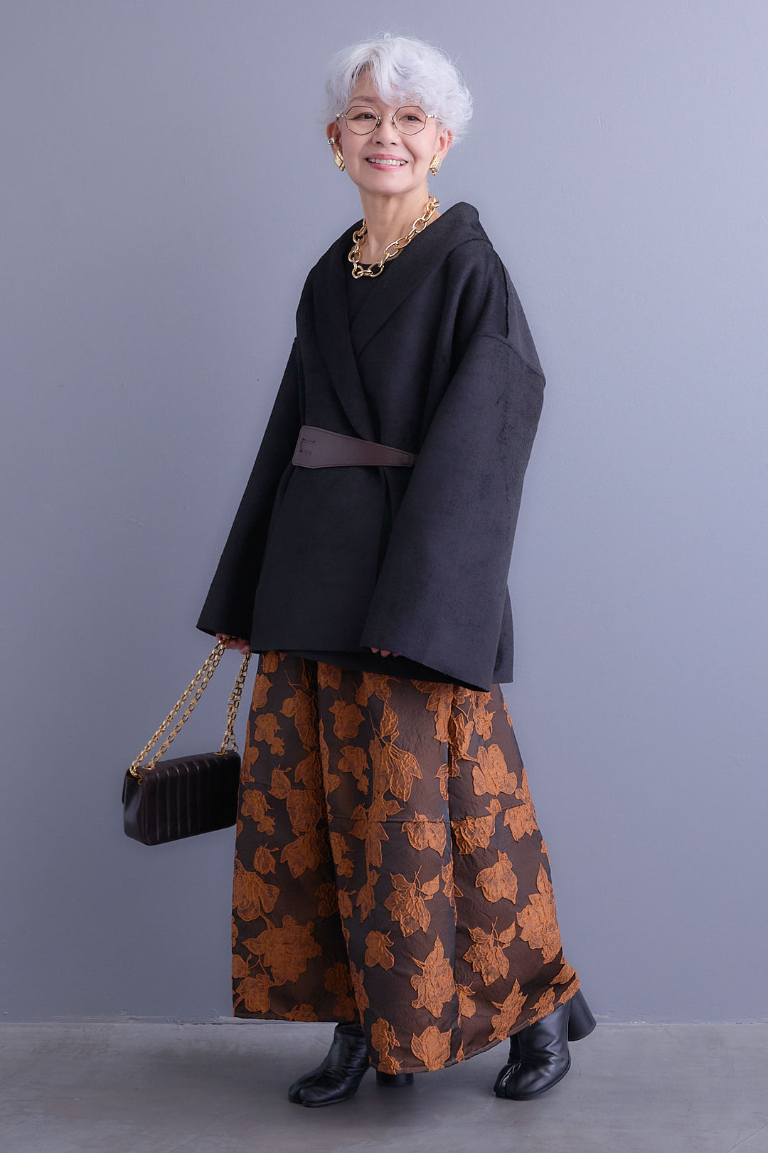 【SET】メルトンソフトショールカラーコート【ベルト付き】+ジャガードフラワースカート(2set)