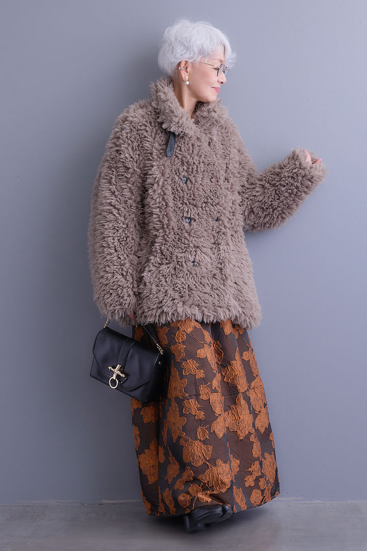 【SET】プードルボア2WAYカラーコート+ジャガードフラワースカート(2set)