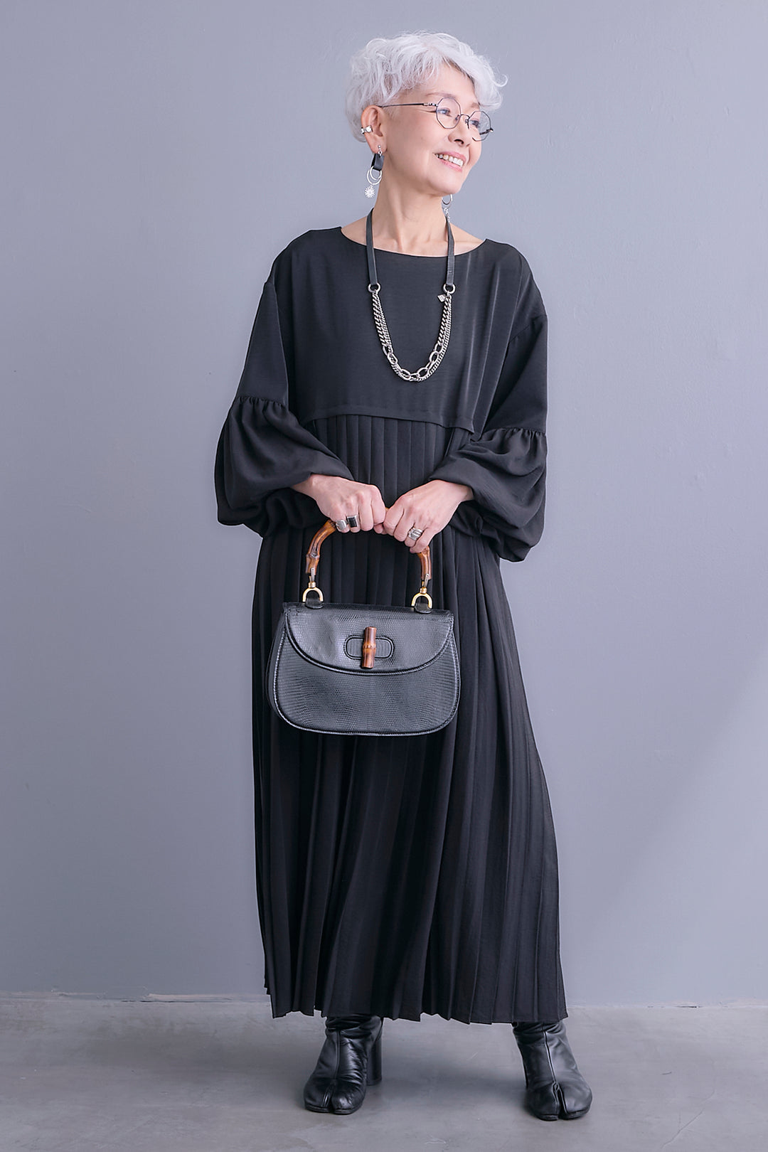 【予約】バルーンスリーブプリーツデザインワンピース