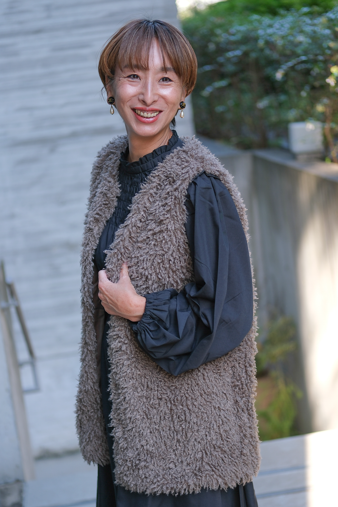 SET】シャーリングシャツワンピース+プードルボアミドル丈ベスト