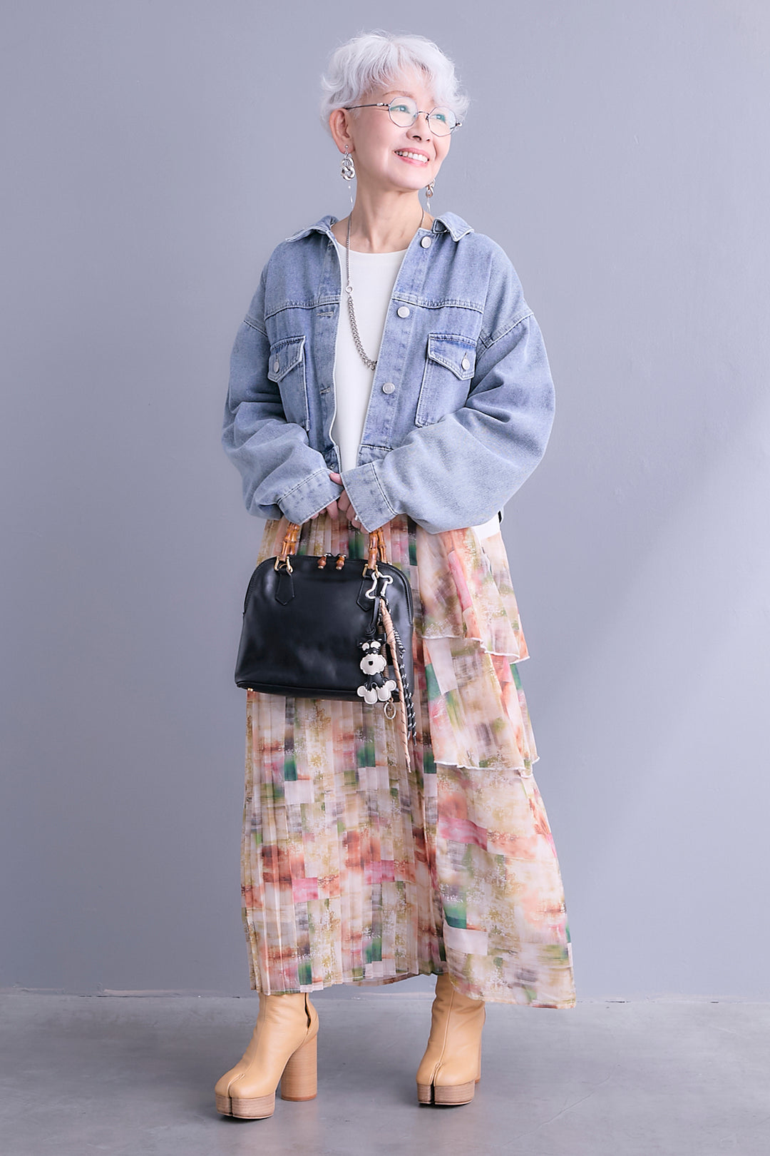 【SET】10ozライトデニムショートジャケット+アシメフラワープリーツドッキングワンピース(2set)