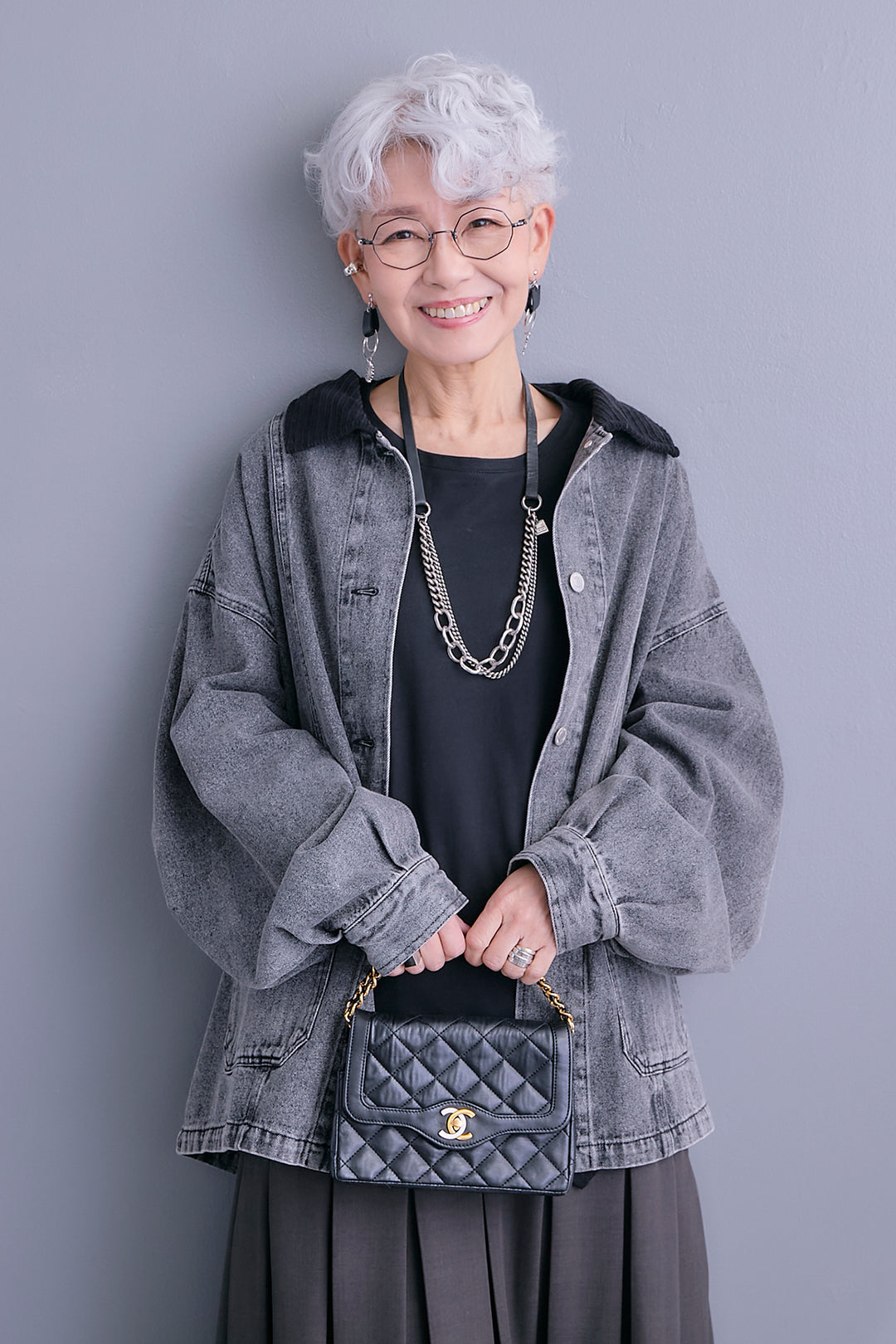 【SET】コーデュロイカラー10ozデニムジャケット+アシンメトリーロンT+ボックスプリーツロングスカート(3set)