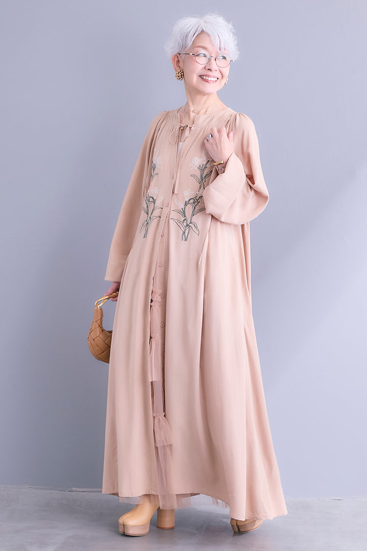 【予約】フラワーエンブロイダリーシャツワンピース