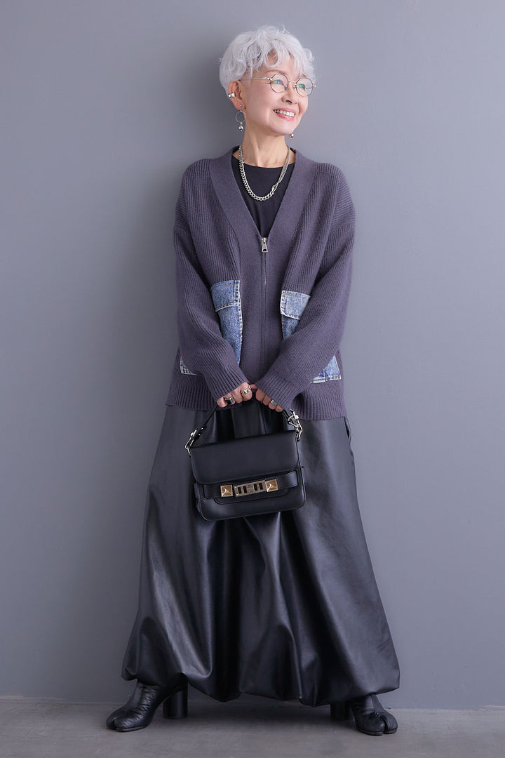 【予約】デニムポケットZIPニットカーディガン