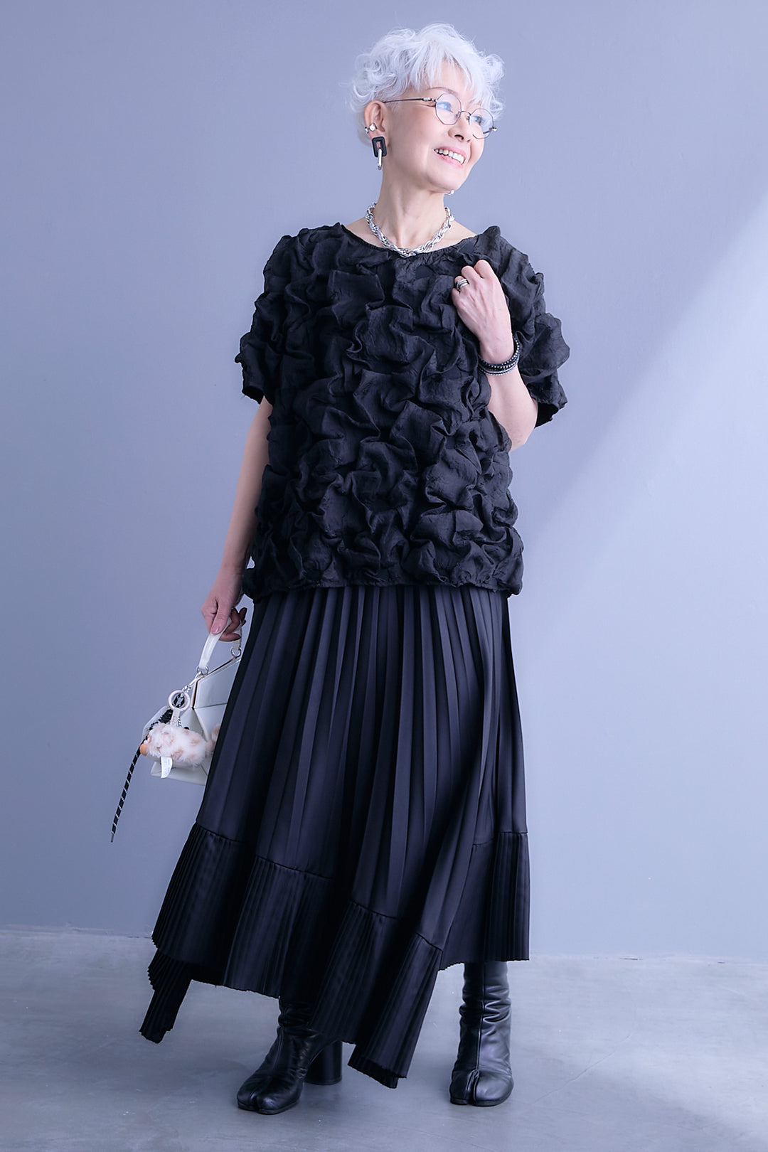 【SET】マトラッセボリュームフリルトップス+アシンメトリープリーツスカート(2set)