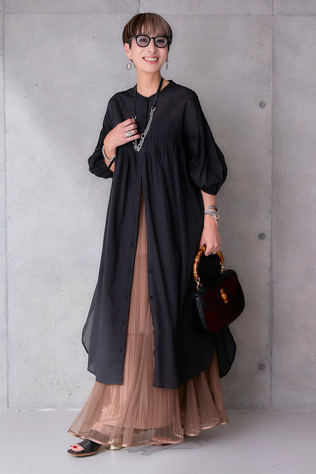 【SET】コットンボイルピンタックエアリーワンピース+2WAYラメサテンプリーツ×シアーティアードチュールスカート(2set)