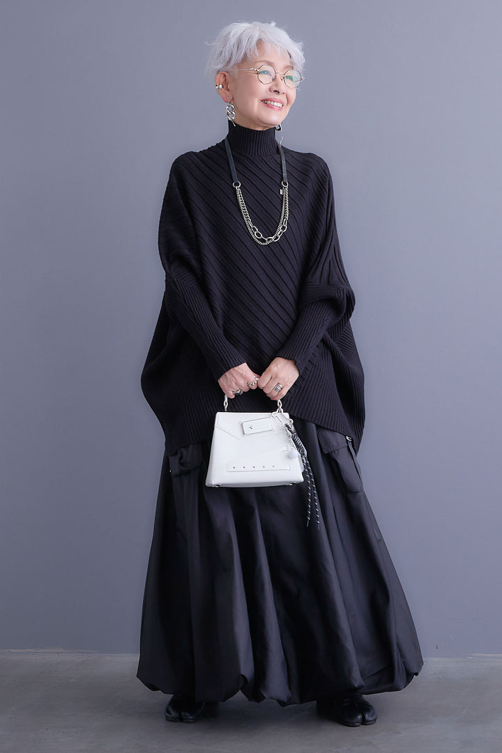 【SET】ワイドリブドルマンニット+バルーンミリタリースカート(2set)