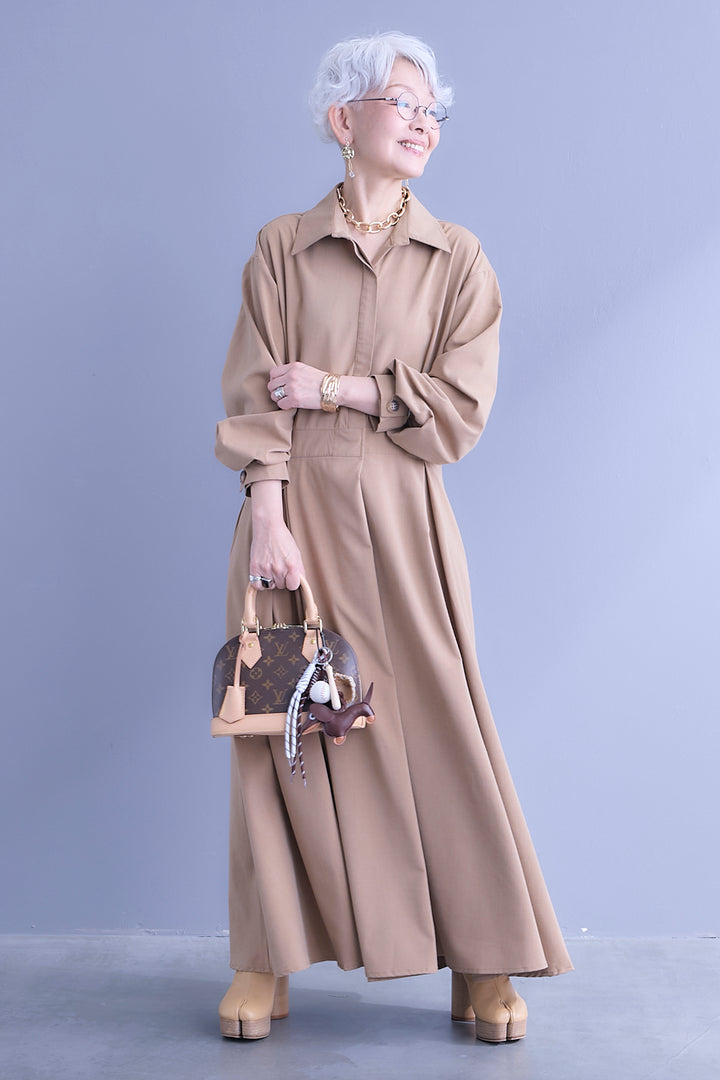 【予約】タックフレアスキッパーシャツワンピース