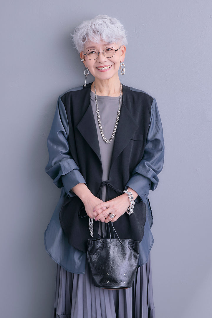 【SET】シアーシャツドッキングジャケット+アシンメトリーロンT+アシンメトリープリーツスカート(3set)