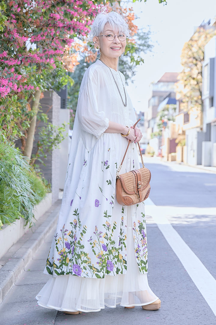 【SET】フローラルガーデンコットンボイルピンタックシャツワンピース+2WAYラメサテンプリーツ×シアーティアードチュールスカート(2set)
